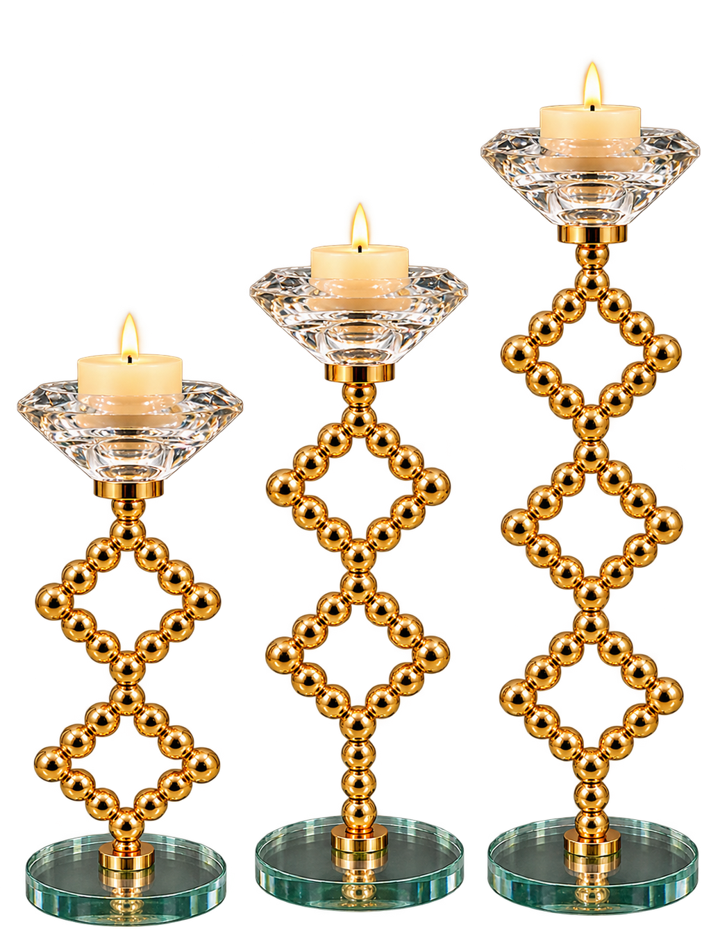 Luxury Gold & Crystal 3-Piece Candle Stand Set – Elegant Decorative Candle Holders
