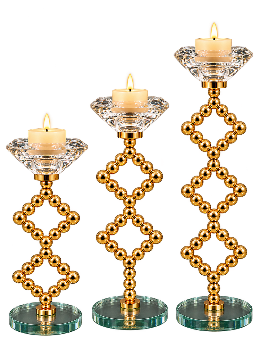 Luxury Gold & Crystal 3-Piece Candle Stand Set – Elegant Decorative Candle Holders