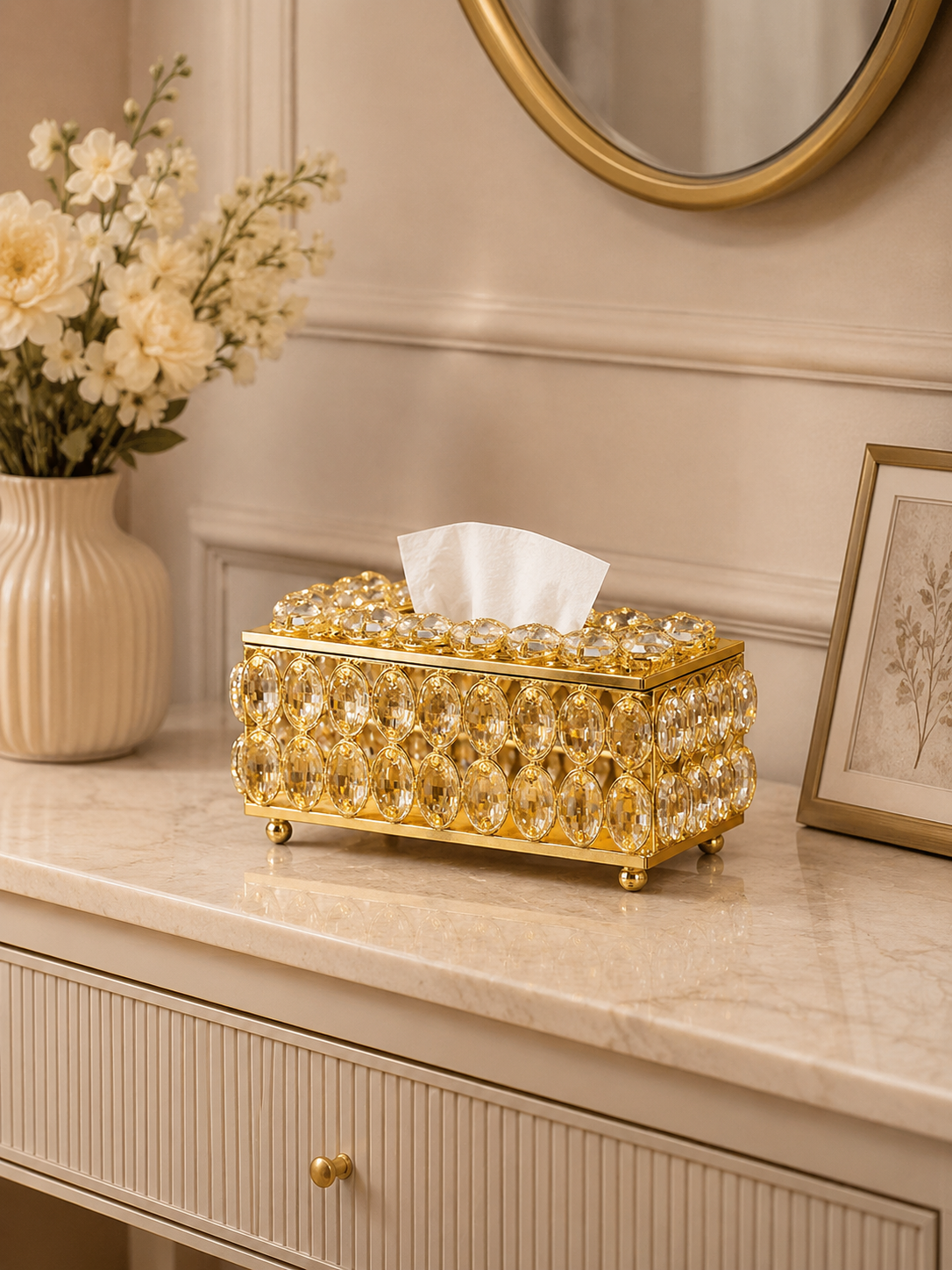 Luxury Gold Crystal Tissue Box Cover – Elegant Decorative Tissue Holder