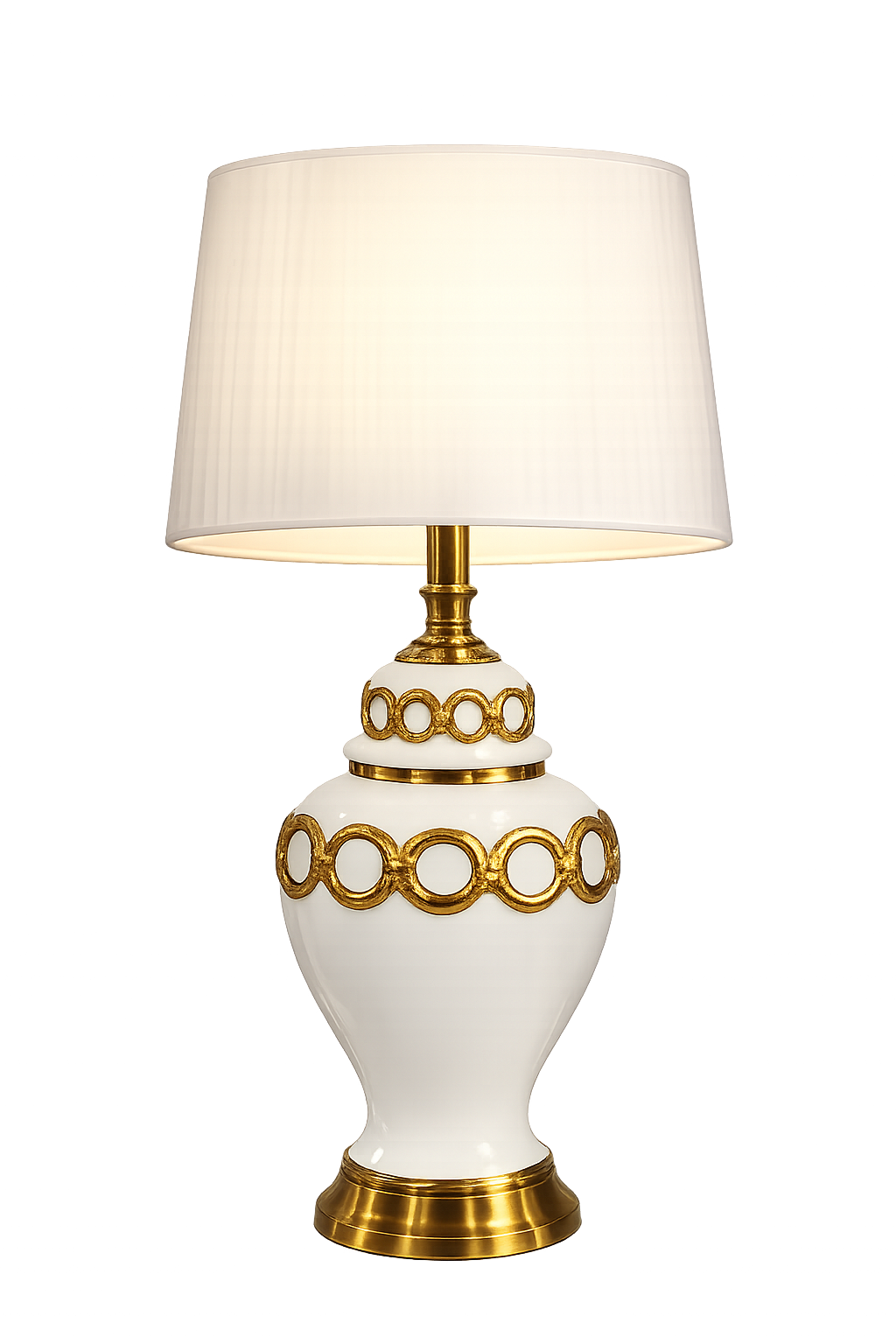 Luxury White & Gold Ceramic Table Lamp with Fabric Shade | Modern Bedside & Living Room Decorative Lamp