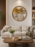Luxury Golden Floral Round Wall Art – Elegant 3D Metal Flower Wall Decor