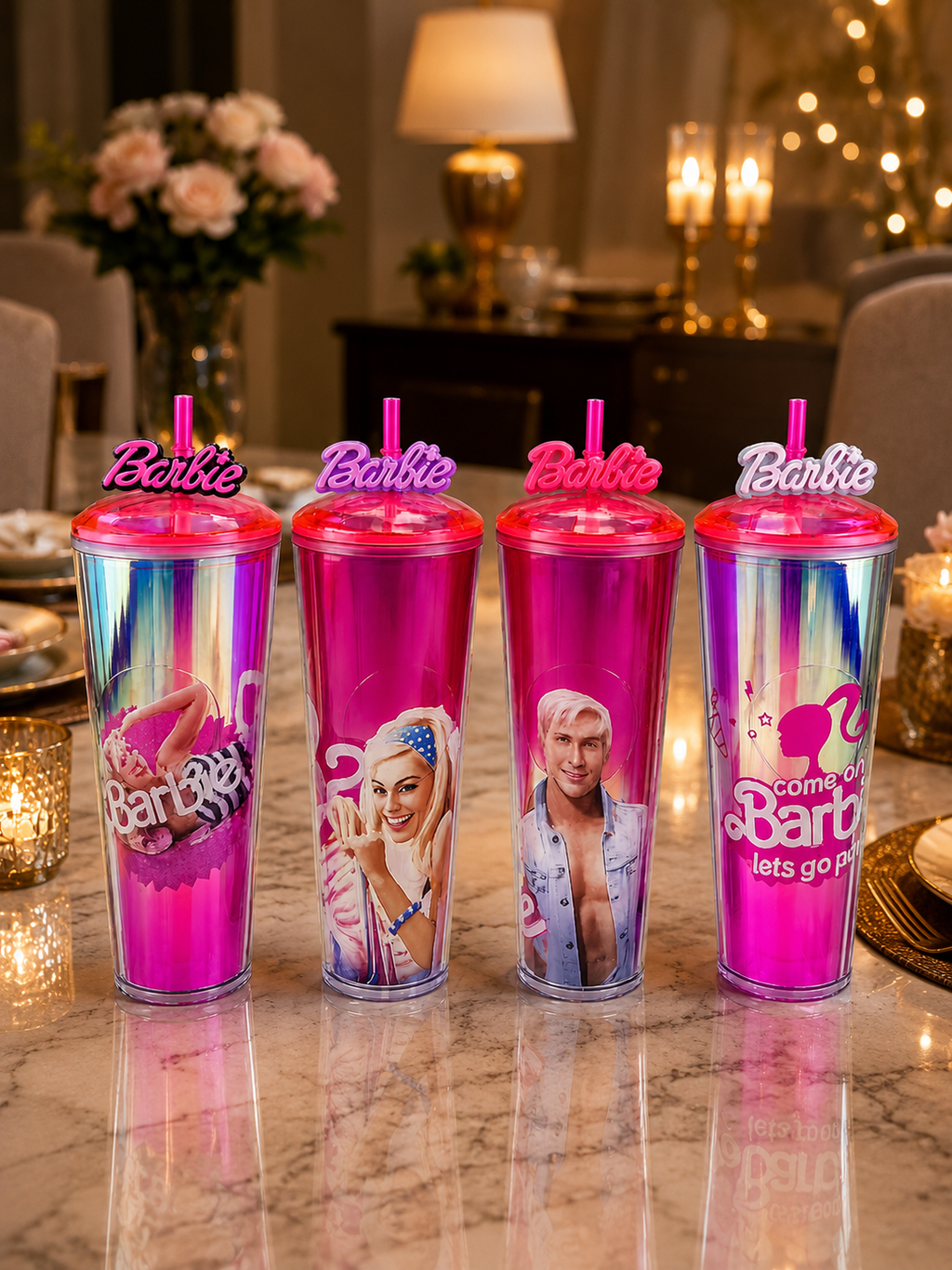 Barbie Reusable Tumbler with Straw – 24oz Double Walled Aesthetic Movie Cold Cup