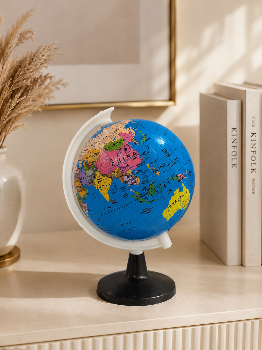 Classic Educational World Globe | Colorful Rotating Plastic Globe with Black Stand