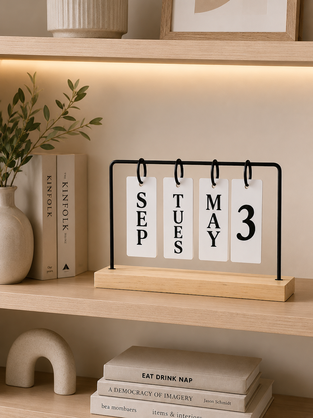 Perpetual Wooden Flip Desk Calendar | Reusable Monthly Date Display | Modern Home & Office Desktop Decor