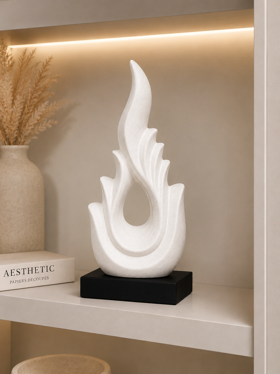 Modern Flame Abstract Sculpture with Black Base – Elegant Contemporary Home Décor