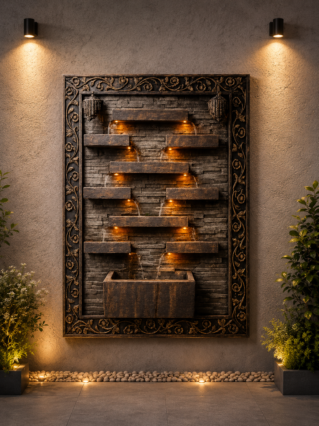 Luxury LED Wall-Mounted Water Fountain – Decorative Indoor & Outdoor Waterfall Feature