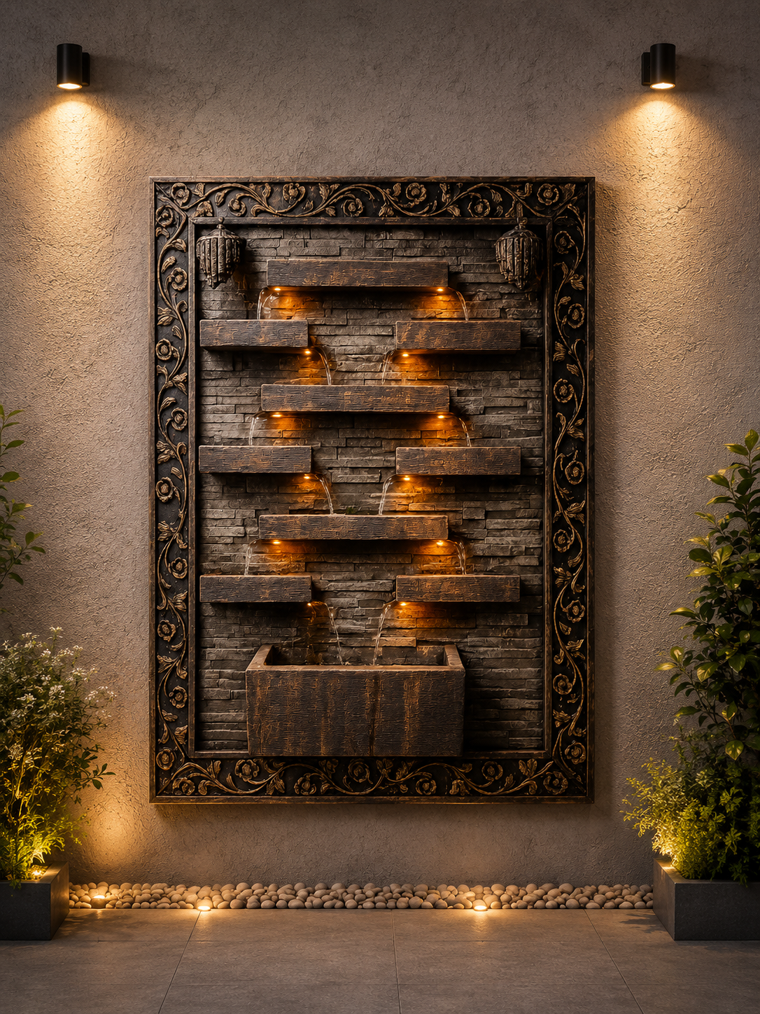 Luxury LED Wall-Mounted Water Fountain – Decorative Indoor & Outdoor Waterfall Feature