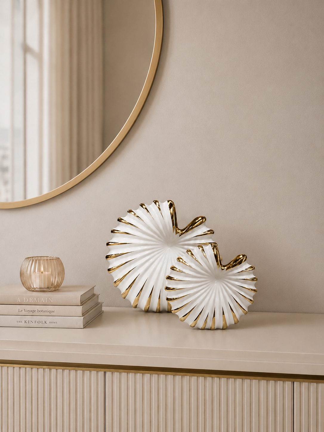 Luxury White & Gold Ceramic Leaf Decorative Tray Set – Modern Home Décor (Set of 2)