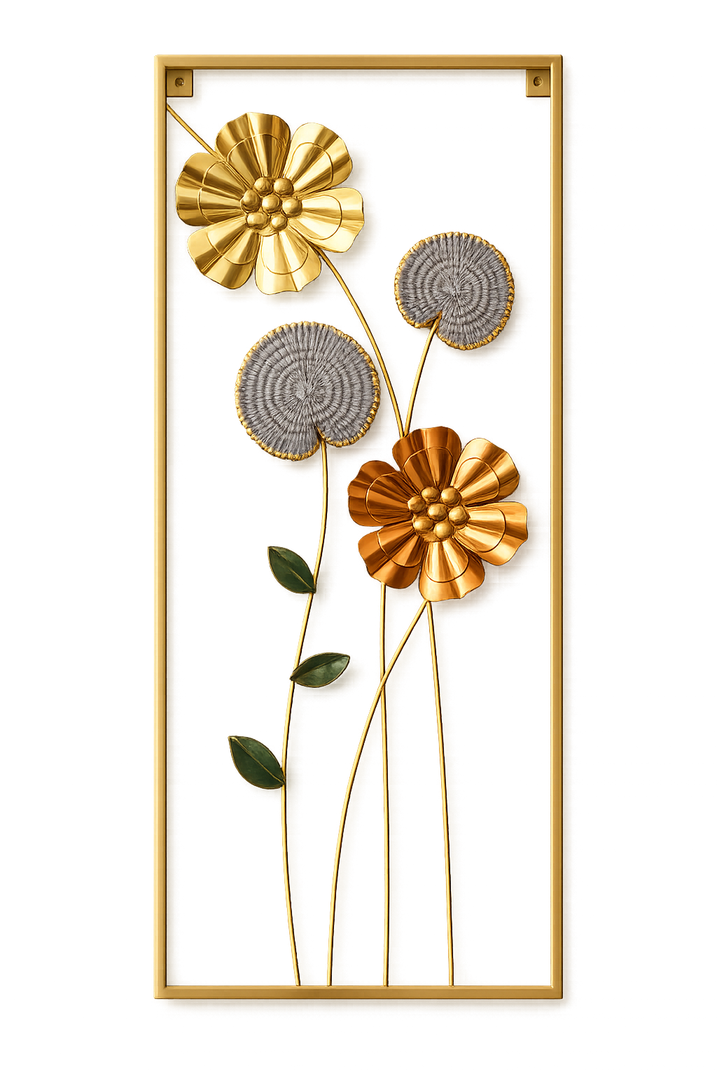 Luxury Gold Floral Metal Wall Art – Elegant 3D Botanical Framed Wall Decor