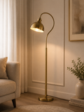 Modern Gold Metal Floor Lamp | Contemporary Standing Reading Lamp | Minimalist Living Room & Bedroom Light