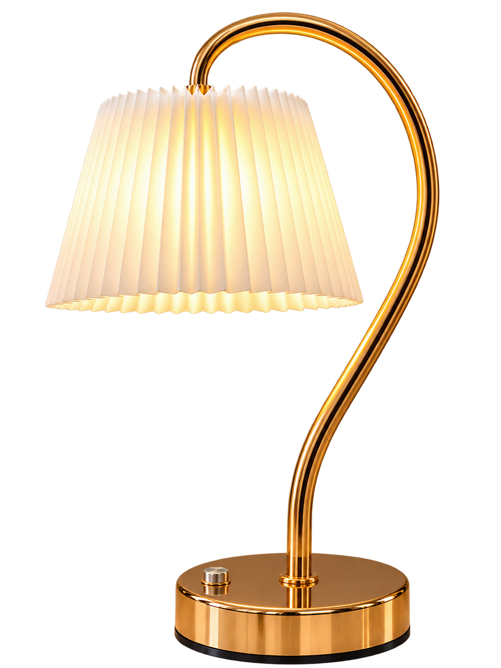 Luxury Gold Arc Table Lamp with Pleated White Shade