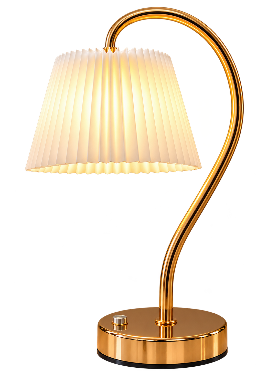 Luxury Gold Arc Table Lamp with Pleated White Shade