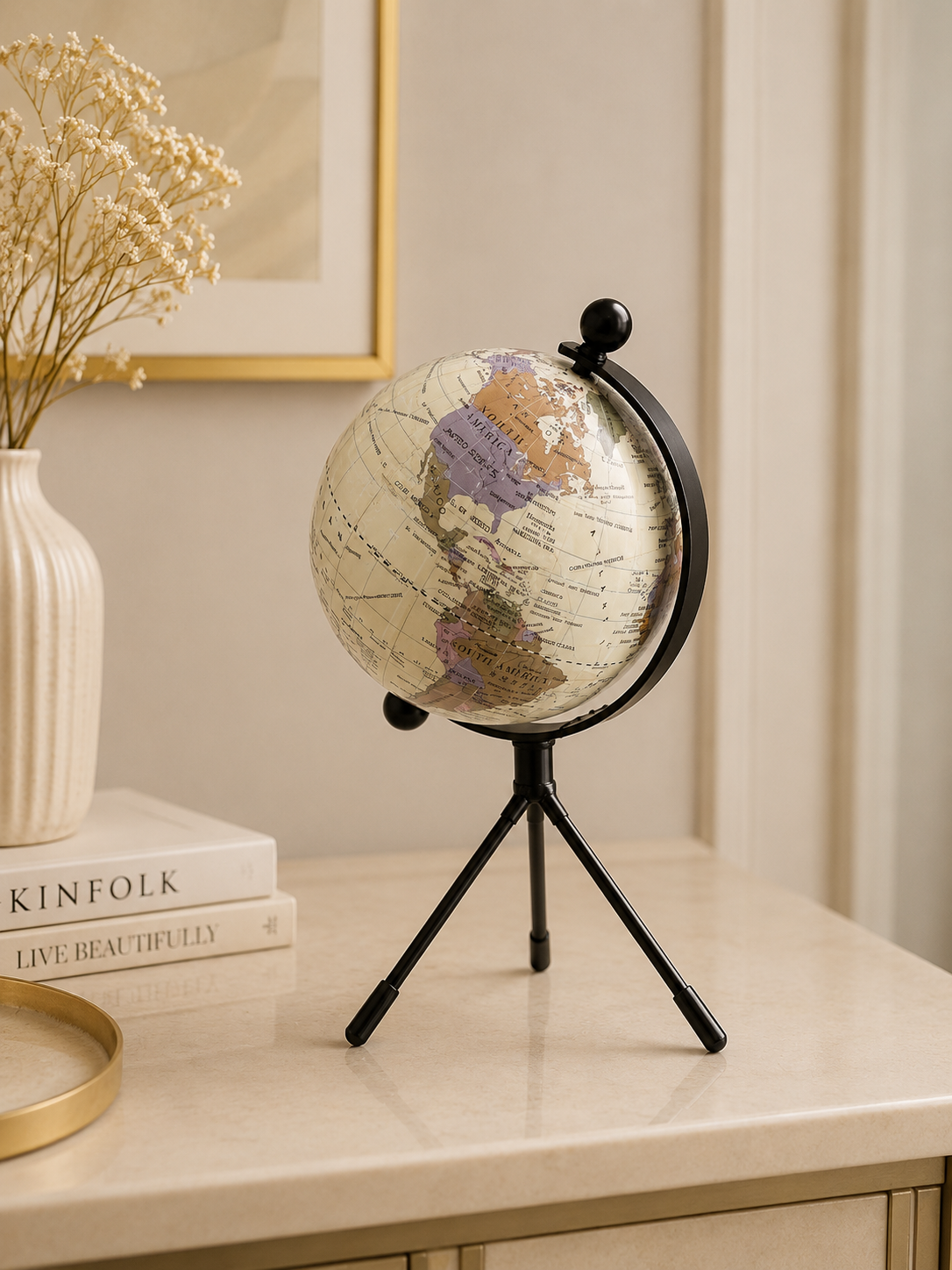 360° Rotating World Globe with Tripod Stand – Vintage Decorative & Educational Globe