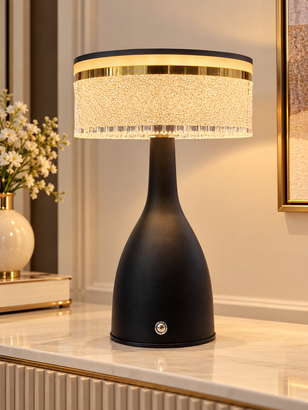 Luxury Black & Gold Acrylic Table Lamp – Elegant Modern Bedside & Side Table Lamp