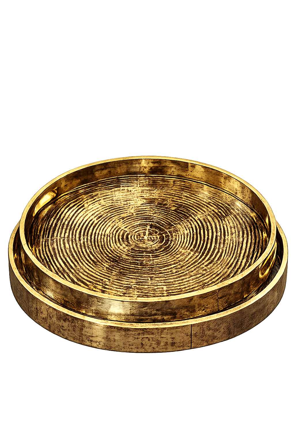 Luxury Gold Round Decorative Serving Tray Set – 2 Piece Metal Display Trays