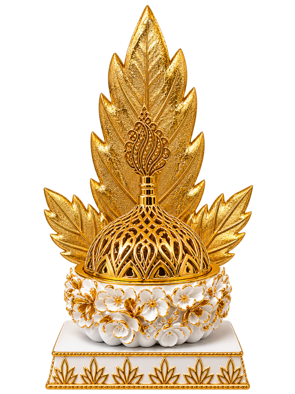 Luxury Leaf Design Bukhoor Burner – Elegant Gold Decorative Incense Burner