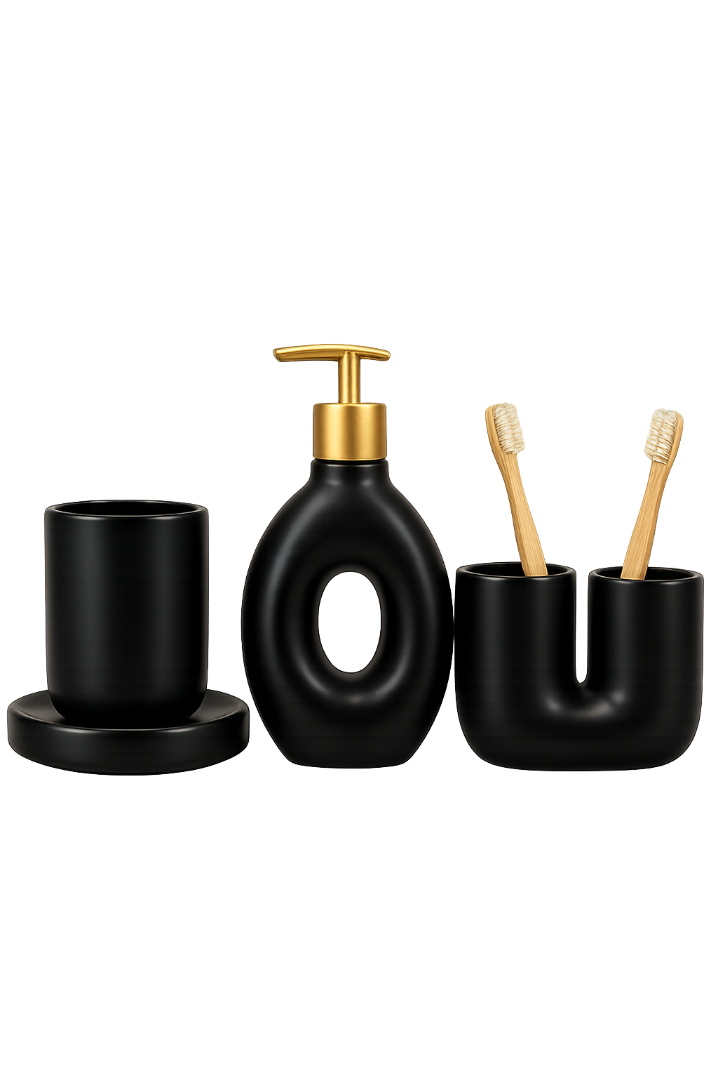 Modern 3-Piece Ceramic Bathroom Accessories Set | Soap Dispenser, Tumbler & Toothbrush Holder