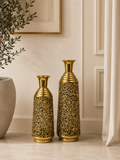 Luxury Gold Decorative Floor Vase Set (2 Pieces) | Modern Metal Flower Vases | Home Décor