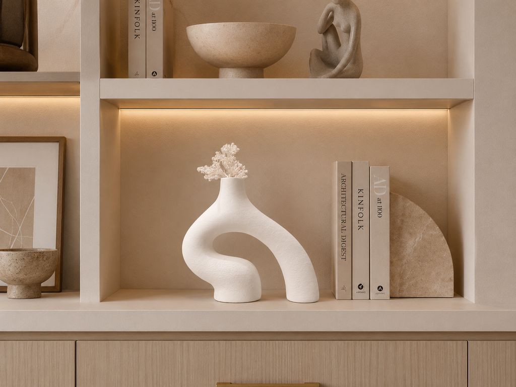 Modern Abstract White Ceramic Vase – Sculptural Hollow Decorative Flower Vase for Home Décor