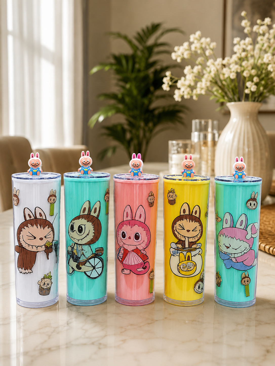 Animated Bunny Pastel Travel Cup – Insulated Reusable Smoothie Bottle for Kids & Teens