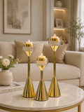 Luxury 3-Piece Gold Crystal Glass Candle Holder Set | Modern Metal Tealight Stands | Elegant Table Centerpiece