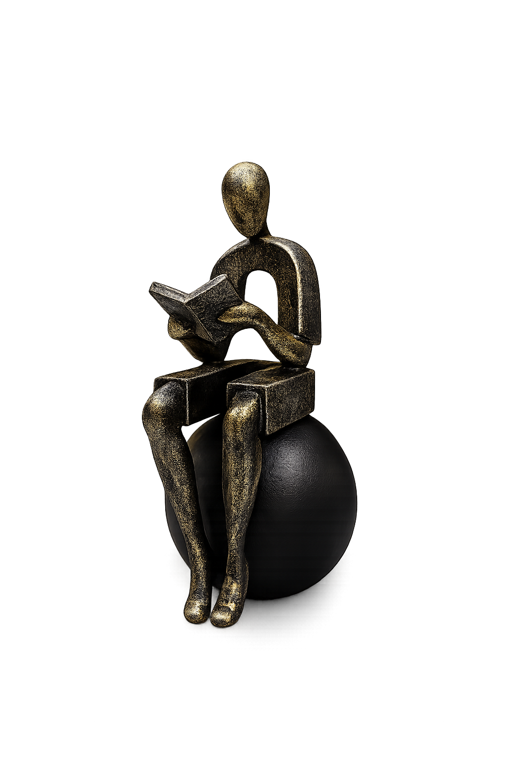 Abstract Reading Man Sculpture | Modern Decorative Figurine | Black & Antique Gold