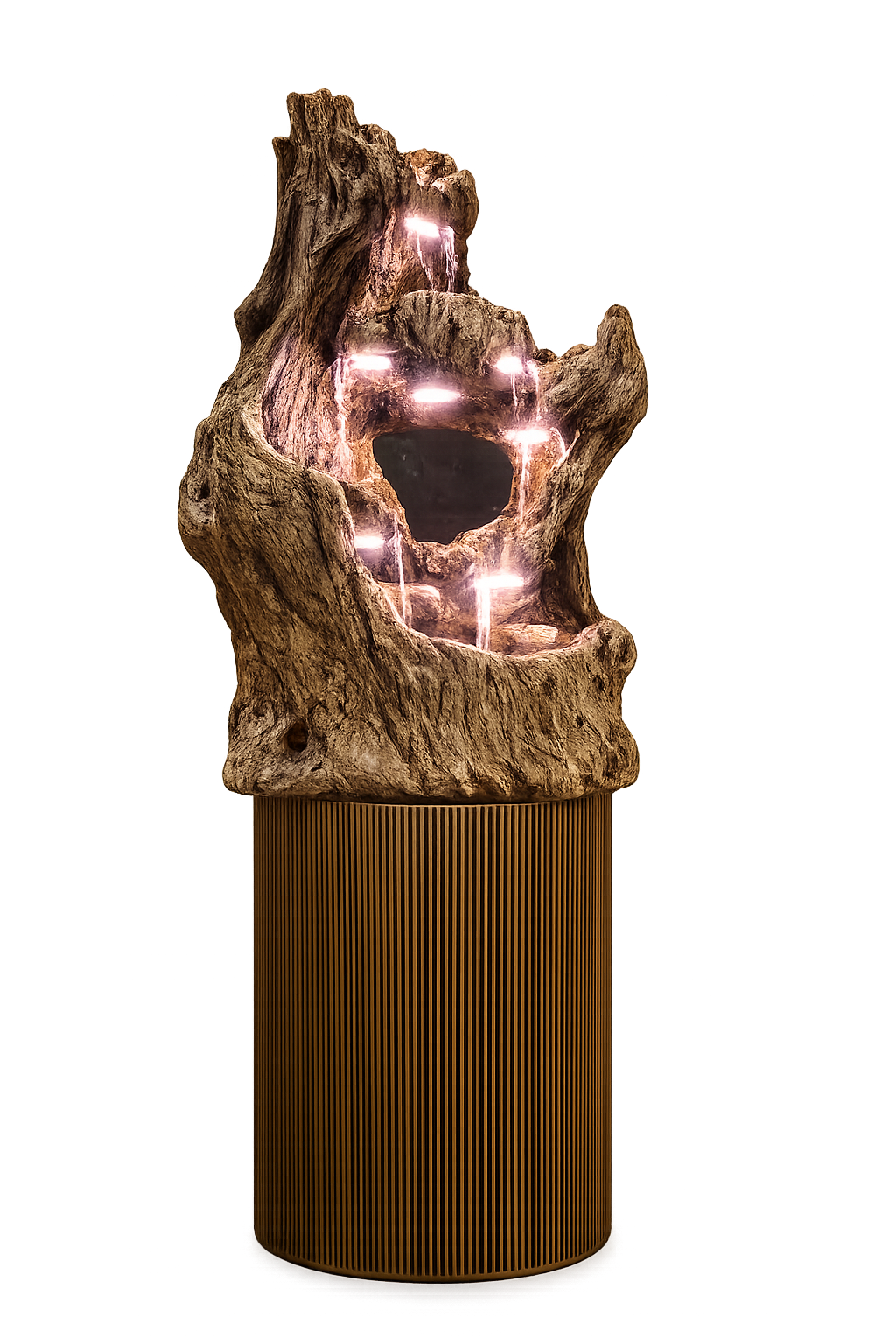 Luxury Indoor & Outdoor LED Water Fountain | Tree Trunk Style Decorative Floor Fountain with Waterfall | Resin Fountain