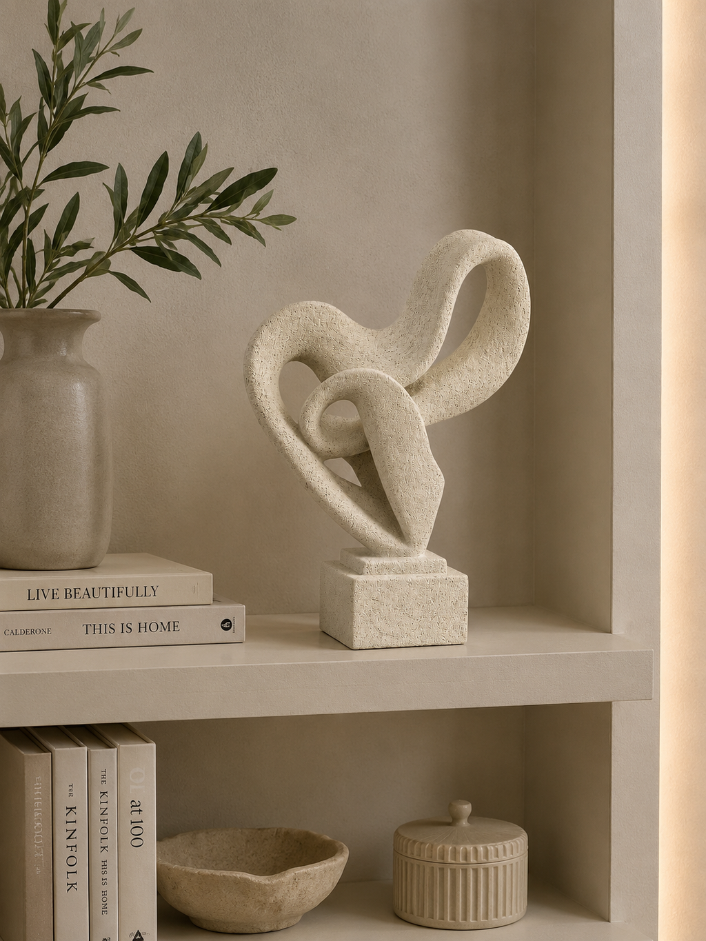 Abstract Infinity Loop Resin Sculpture | Modern White Decorative Table Accent for Living Room & Office