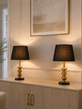 Luxury Gold Table Lamp with Black Fabric Shade (Pair) | Modern Bedside & Living Room Decorative Lamps