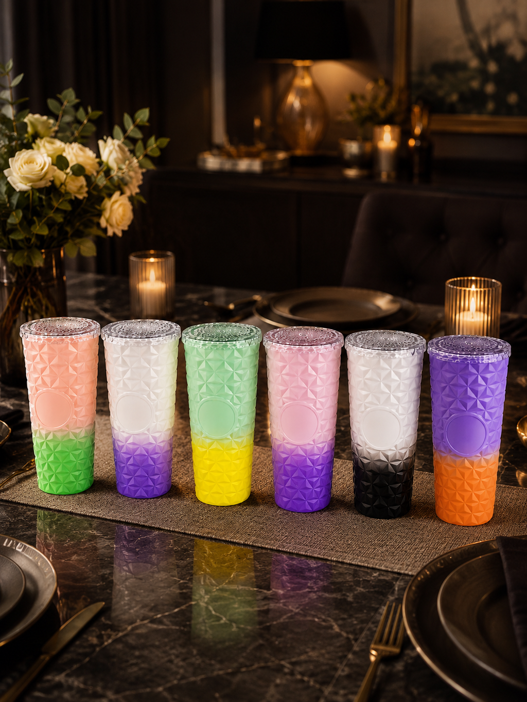 Matte Ombre Studded Sipper Tumbler – Geometric Textured Diamond Water Bottle