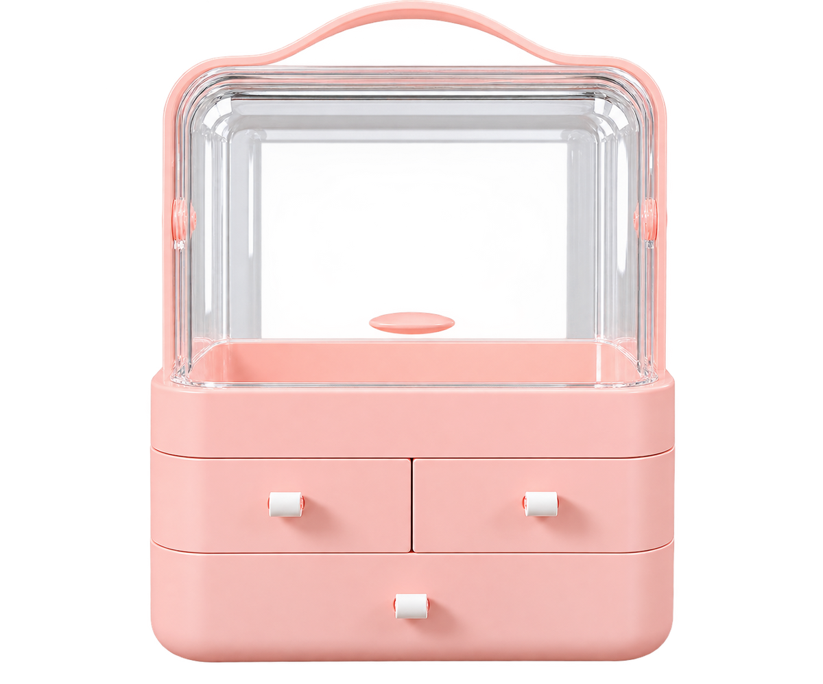 Elegant Pink Makeup &amp; Jewelry Organizer with Transparent Cover