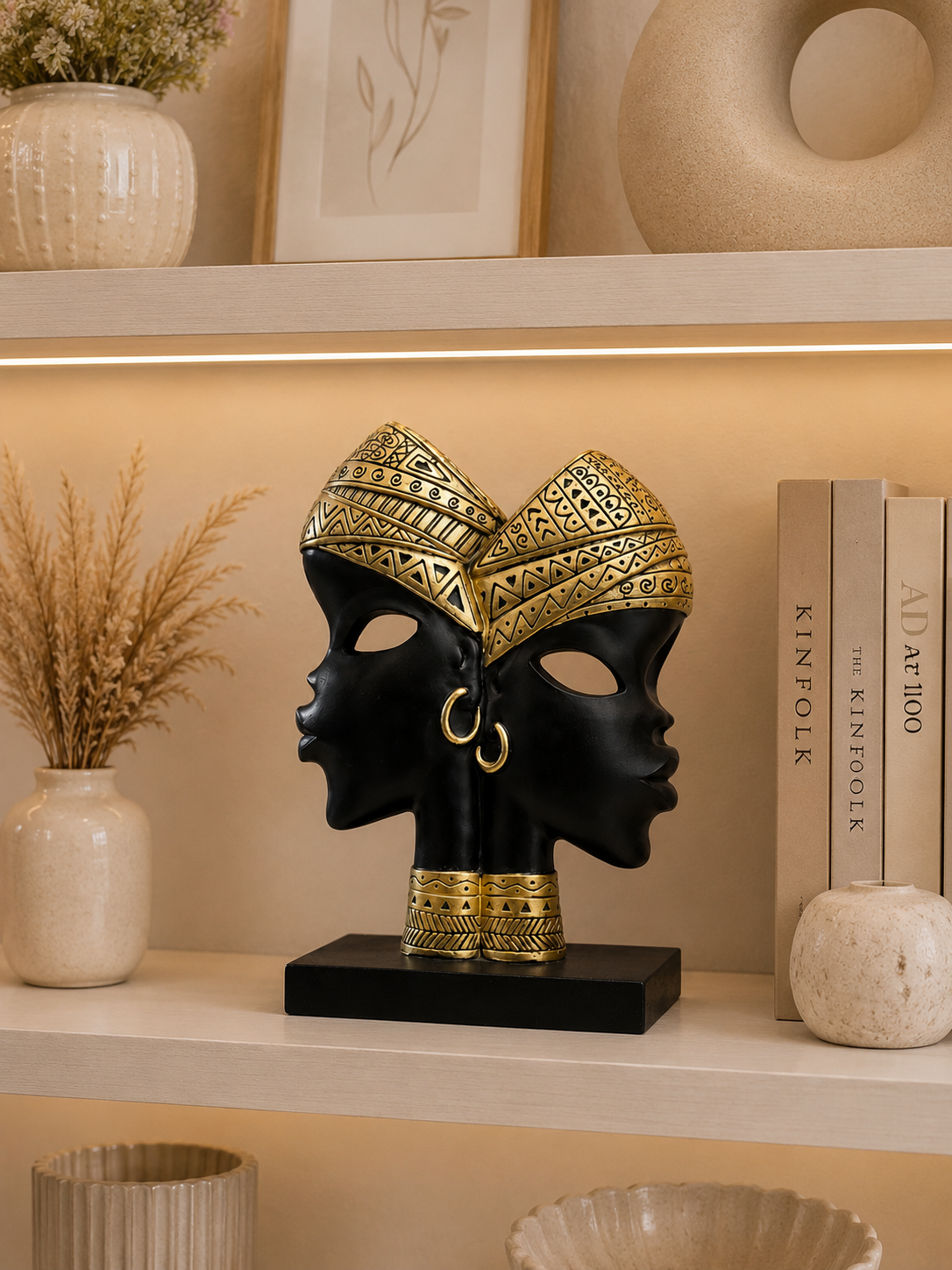 Luxury African Tribal Dual Face Sculpture – Resin Decorative Showpiece