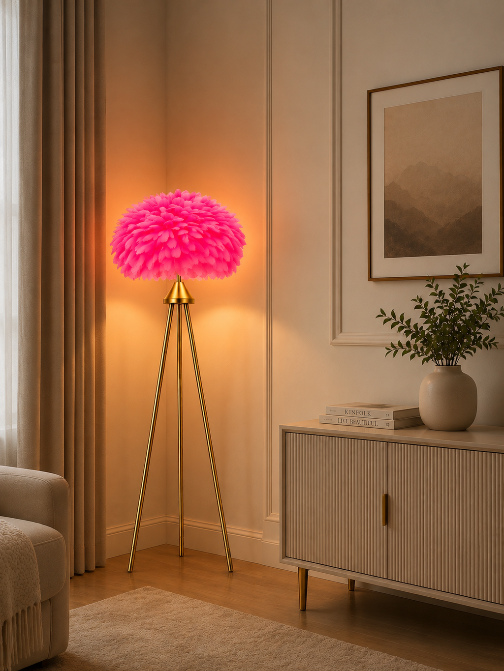 Luxury Feather Tripod Floor Lamp – Modern Decorative Standing Lamp for Living Room, Bedroom & Home Décor