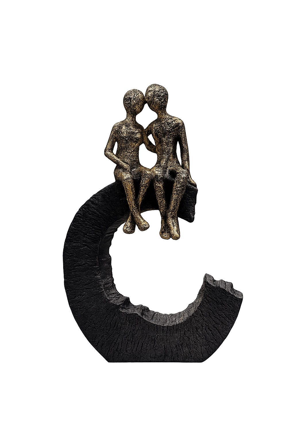 Abstract Couple Sculpture on Crescent Base – Modern Romantic Home Decor Showpiece | Black & Gold Decorative Accent