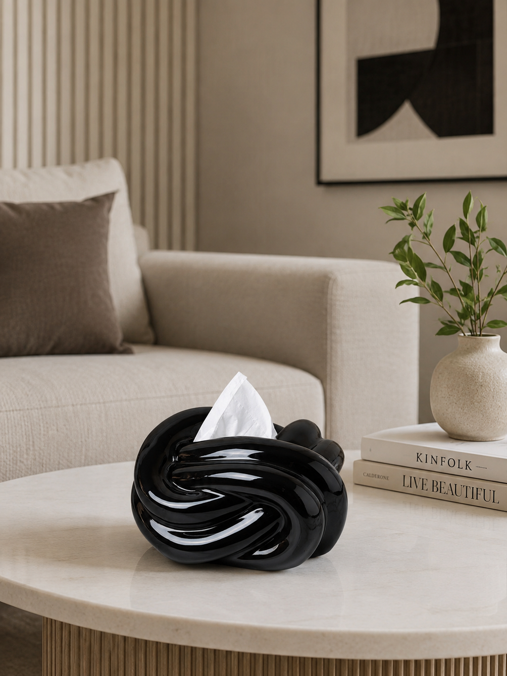 Modern Knot Ceramic Tissue Box Holder | Luxury Decorative Tissue Cover for Coffee Table, Living Room & Office