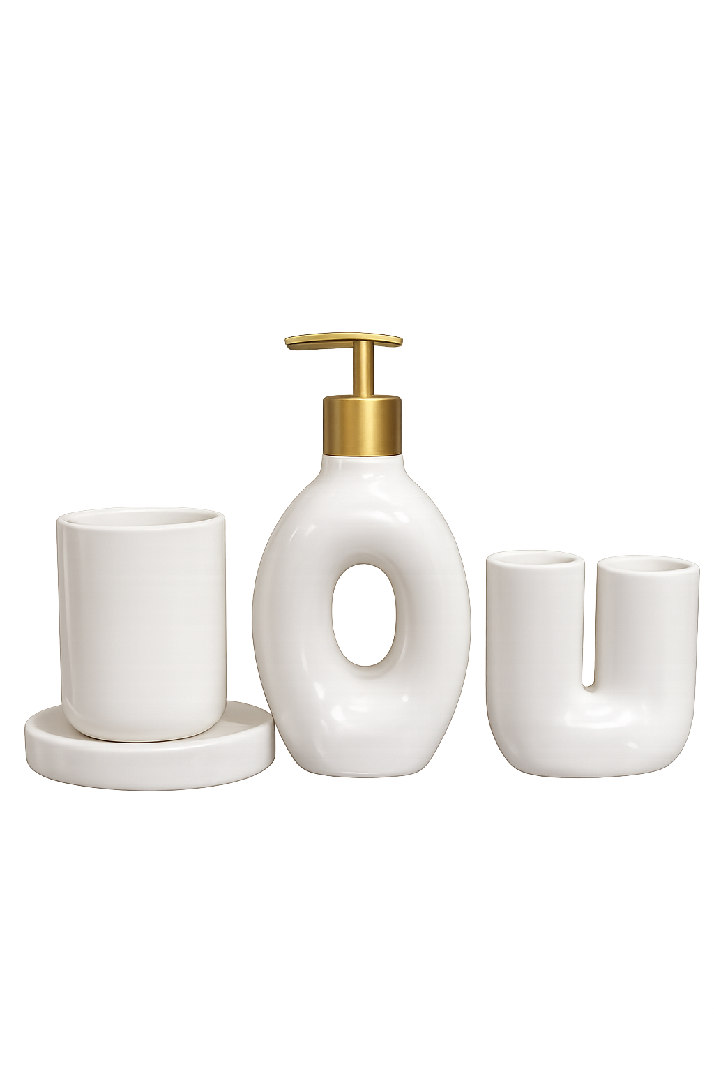 Modern 3-Piece Ceramic Bathroom Accessories Set | Soap Dispenser, Tumbler & Toothbrush Holder