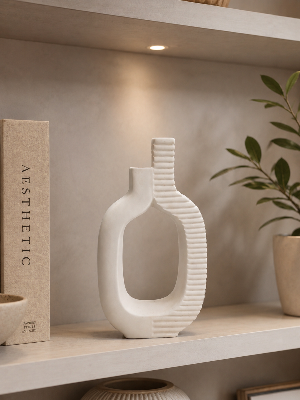 Modern Ribbed Arch Ceramic Vase – Minimalist Decorative Vase for Home Décor