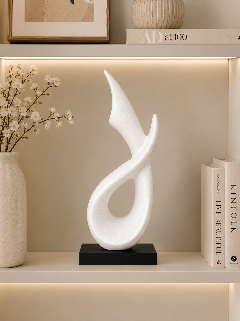Modern Abstract Twisted Sculpture with Elegant Black Base