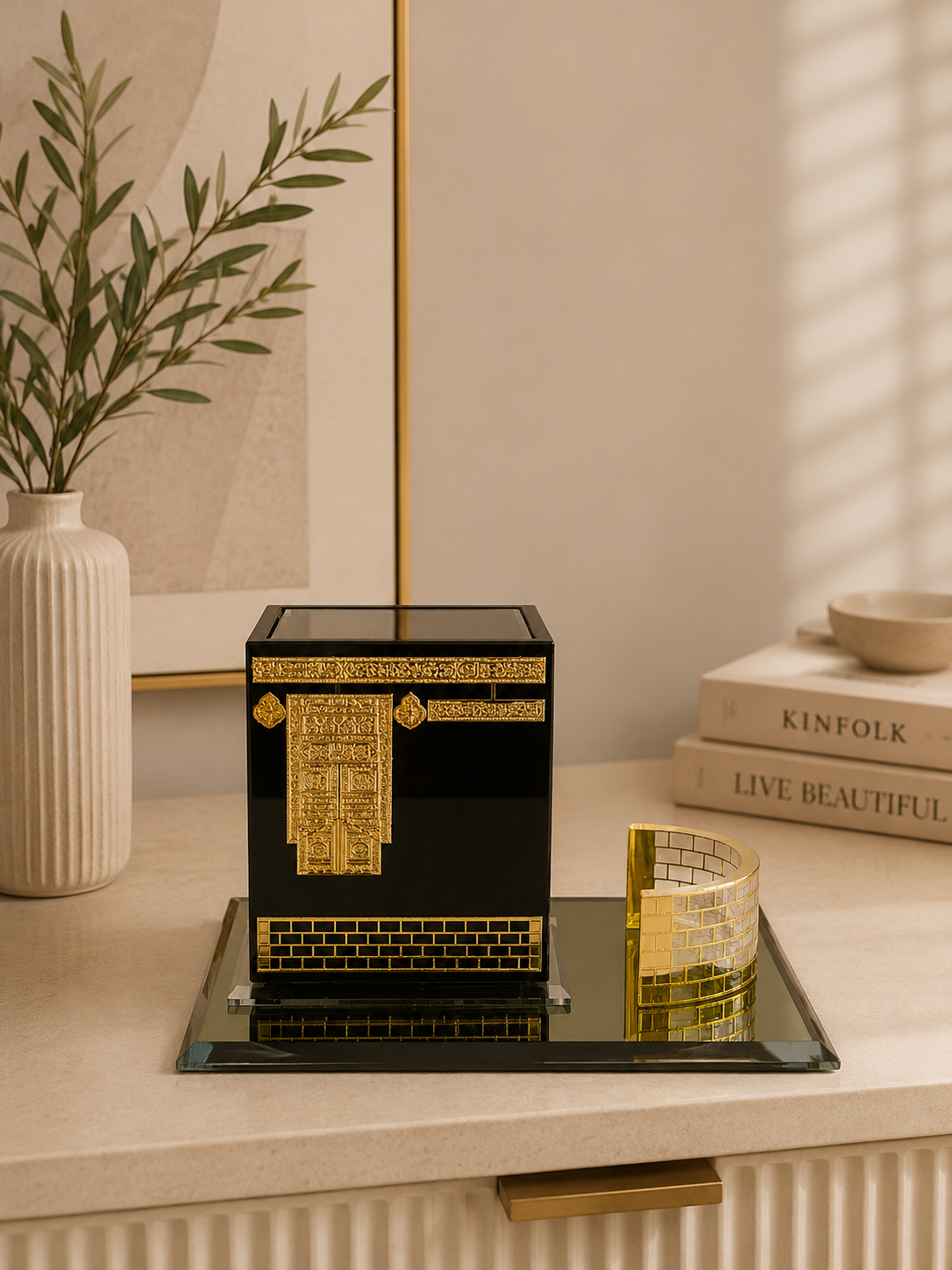 Luxury Kaaba-Inspired Crystal Decorative Set with Gold Detailing