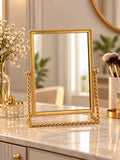 Luxury Gold Rectangular Tabletop Vanity Mirror – Twisted Rope Frame Dressing Mirror
