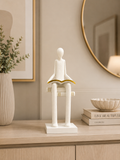 Modern Sitting Reader Sculpture | White Resin Book Lover Figurine | Minimalist Home Decor