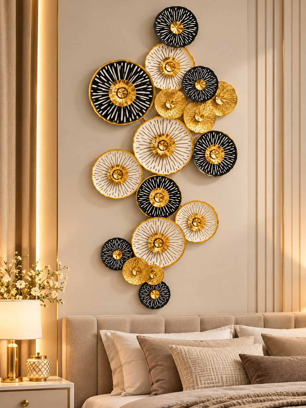 Luxury Black, White & Gold Floral Wall Art – Modern Decorative Metal Flower Décor