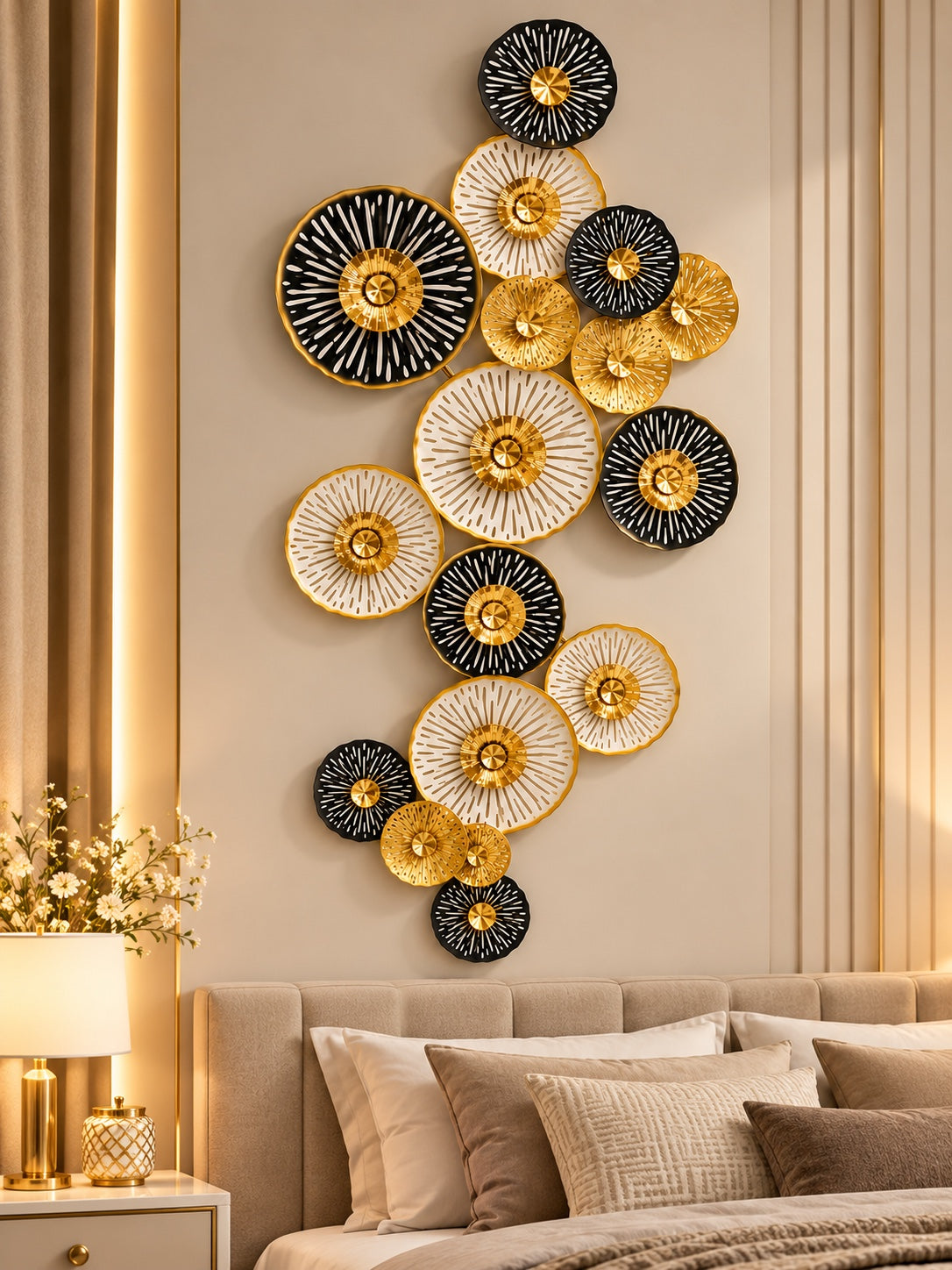Luxury Black, White & Gold Floral Wall Art – Modern Decorative Metal Flower Décor