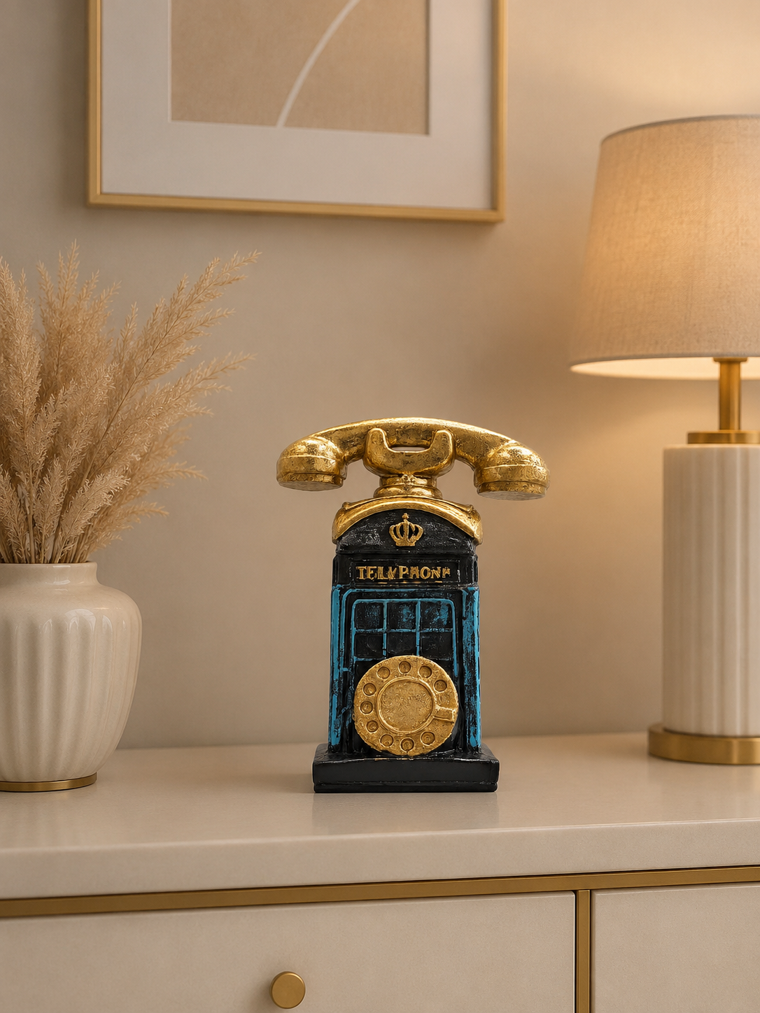 Vintage Rotary Telephone Decorative Showpiece – Retro Resin Tabletop Home & Office Décor