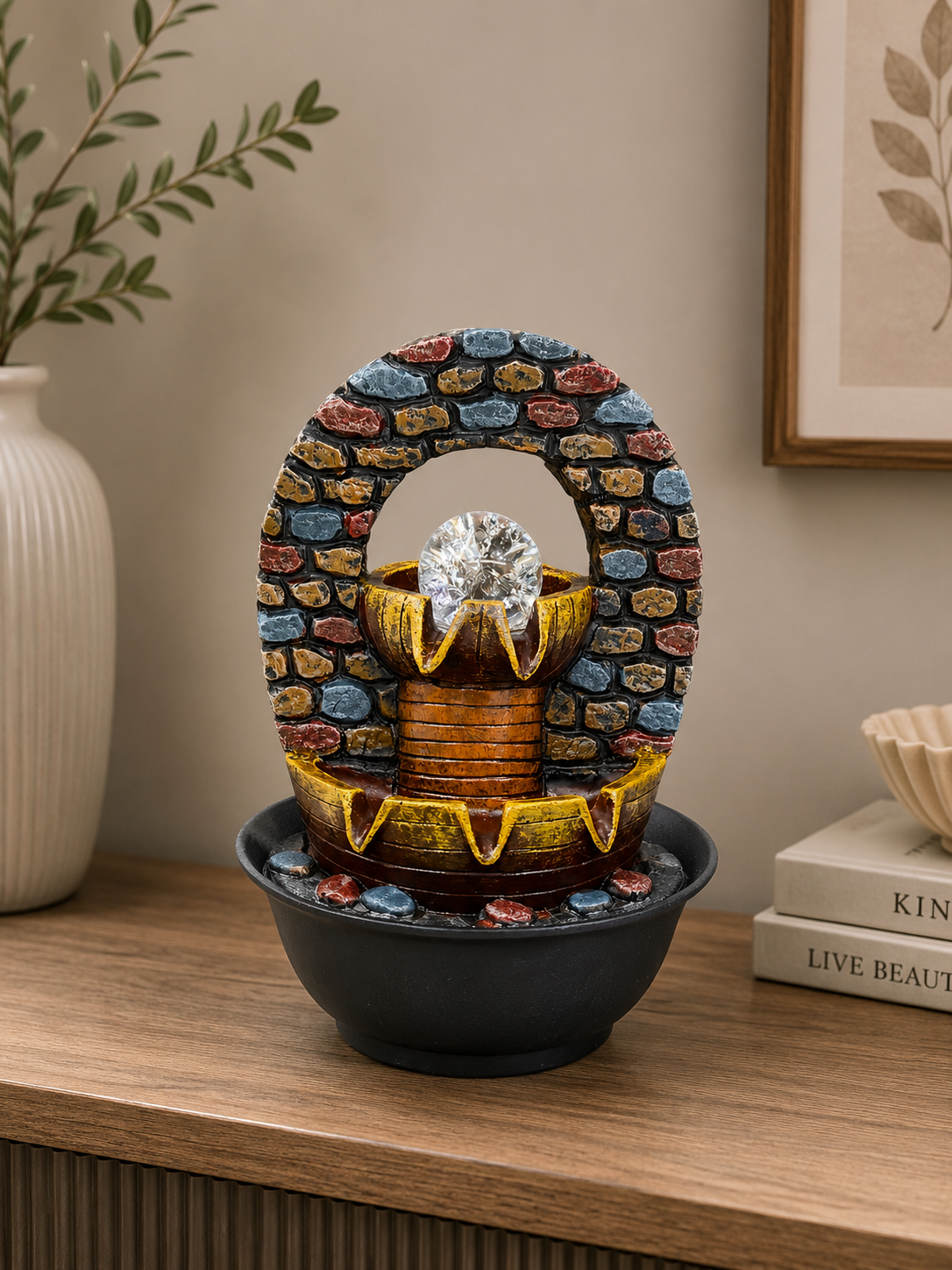 Luxury Arch Water Fountain with Crystal Ball & Cascading Waterfall