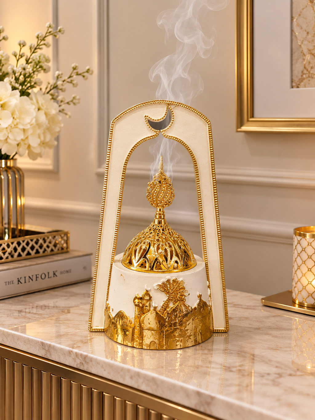 Luxury White & Gold Mosque Design Bukhoor Burner