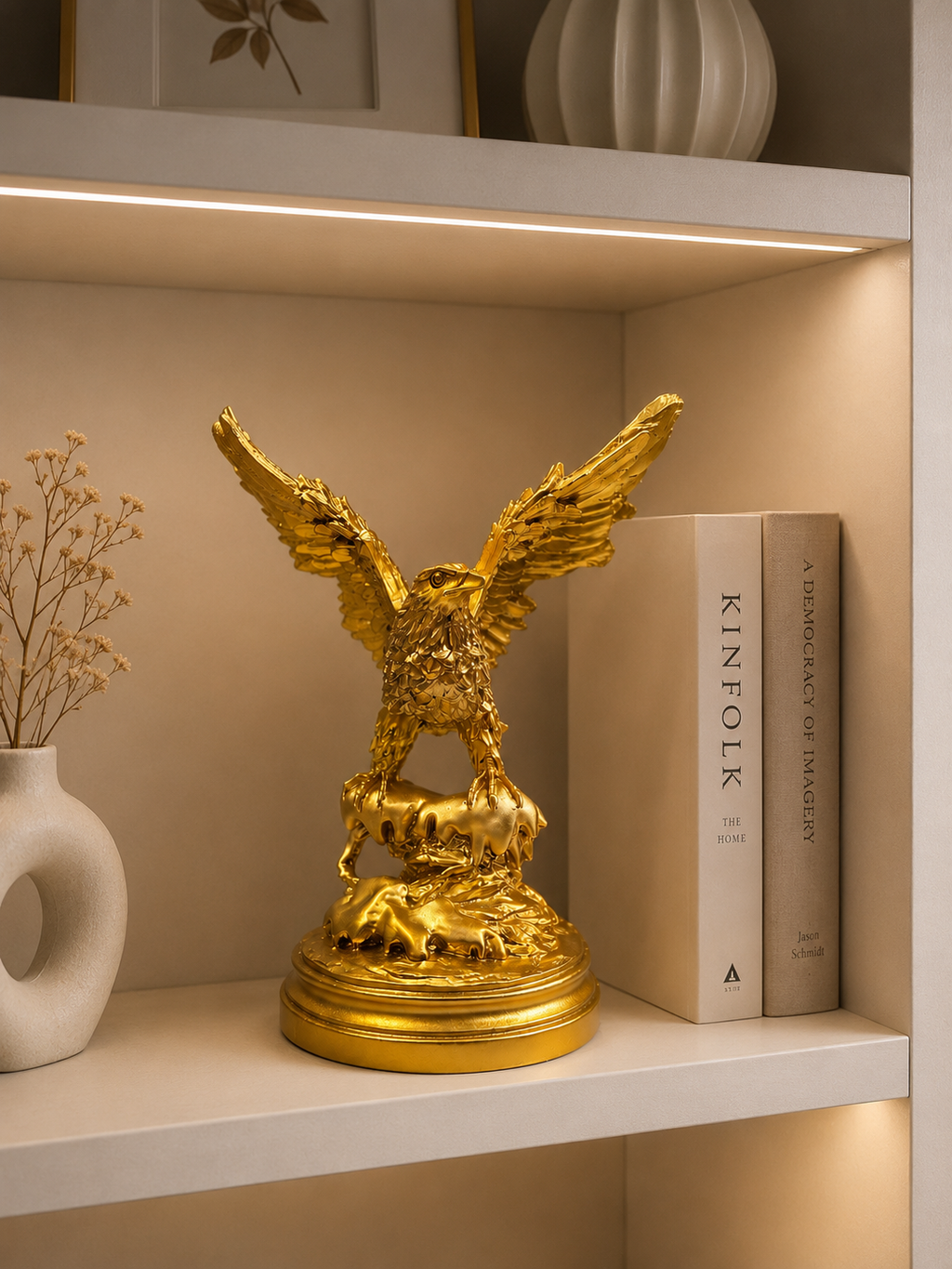 Golden Eagle Resin Sculpture | Luxury Eagle Statue with Spread Wings | Premium Home & Office Décor Showpiece