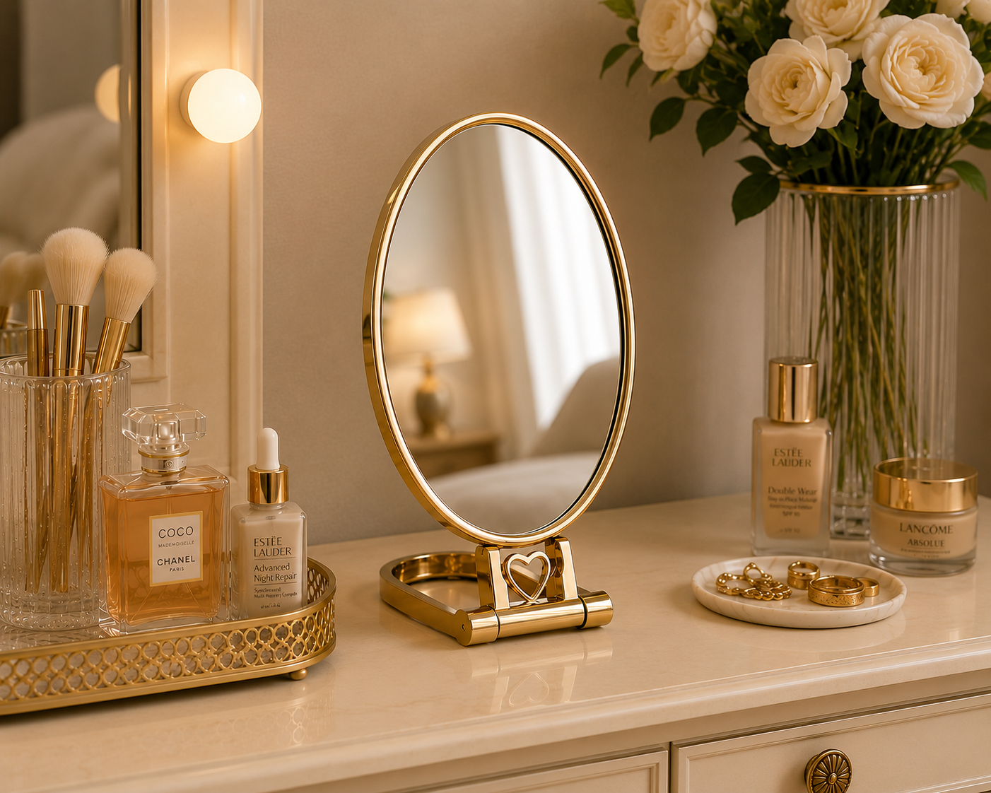 Luxury Gold Folding Tabletop Vanity Mirror | Round, Square & Oval Variants