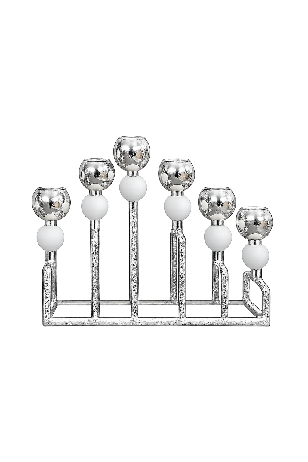 Modern 6-Light Silver Metal Candle Holder – Elegant Dining Table Centerpiece