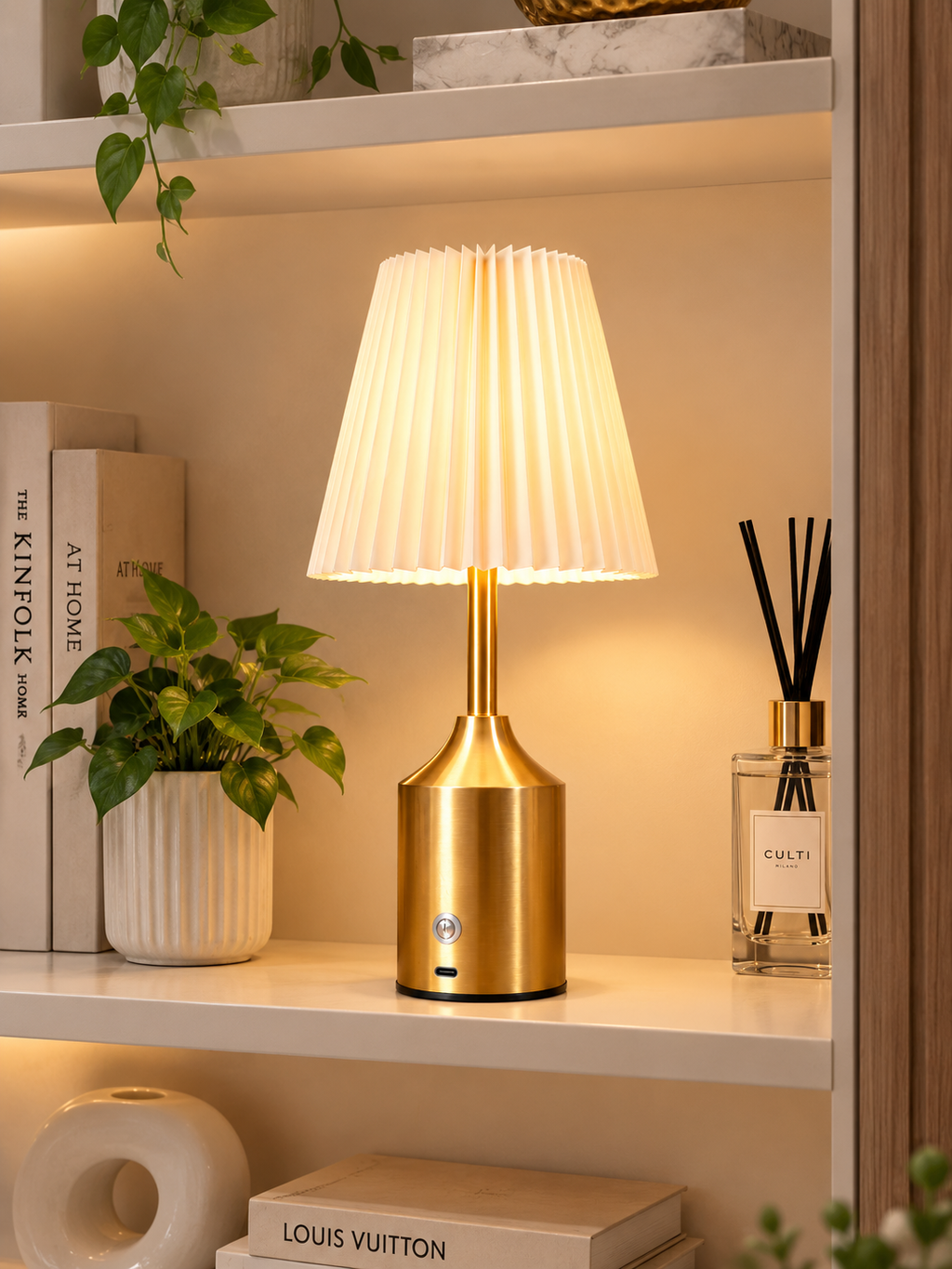 Luxury Black Pleated Table Lamp with Gold Metal Base